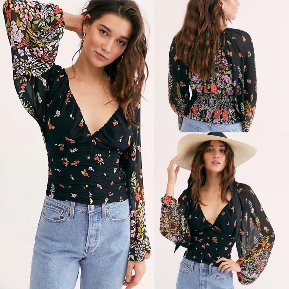 💕NWT💕Free People Final Rose Black Blouse XS